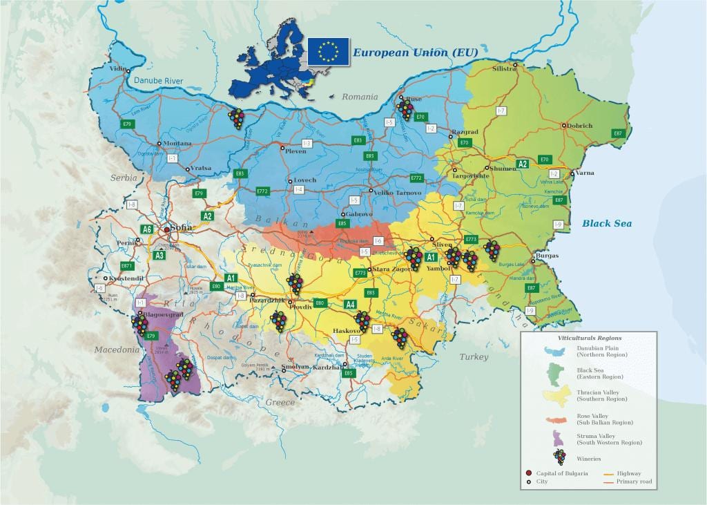 mapa bulharské víno