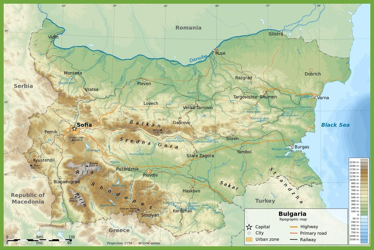Bulharsko topografických máp