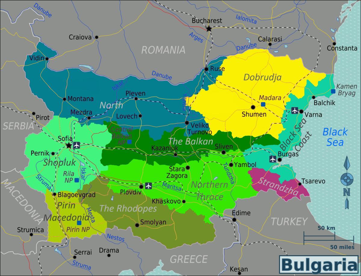 mapu Bulharska letiská
