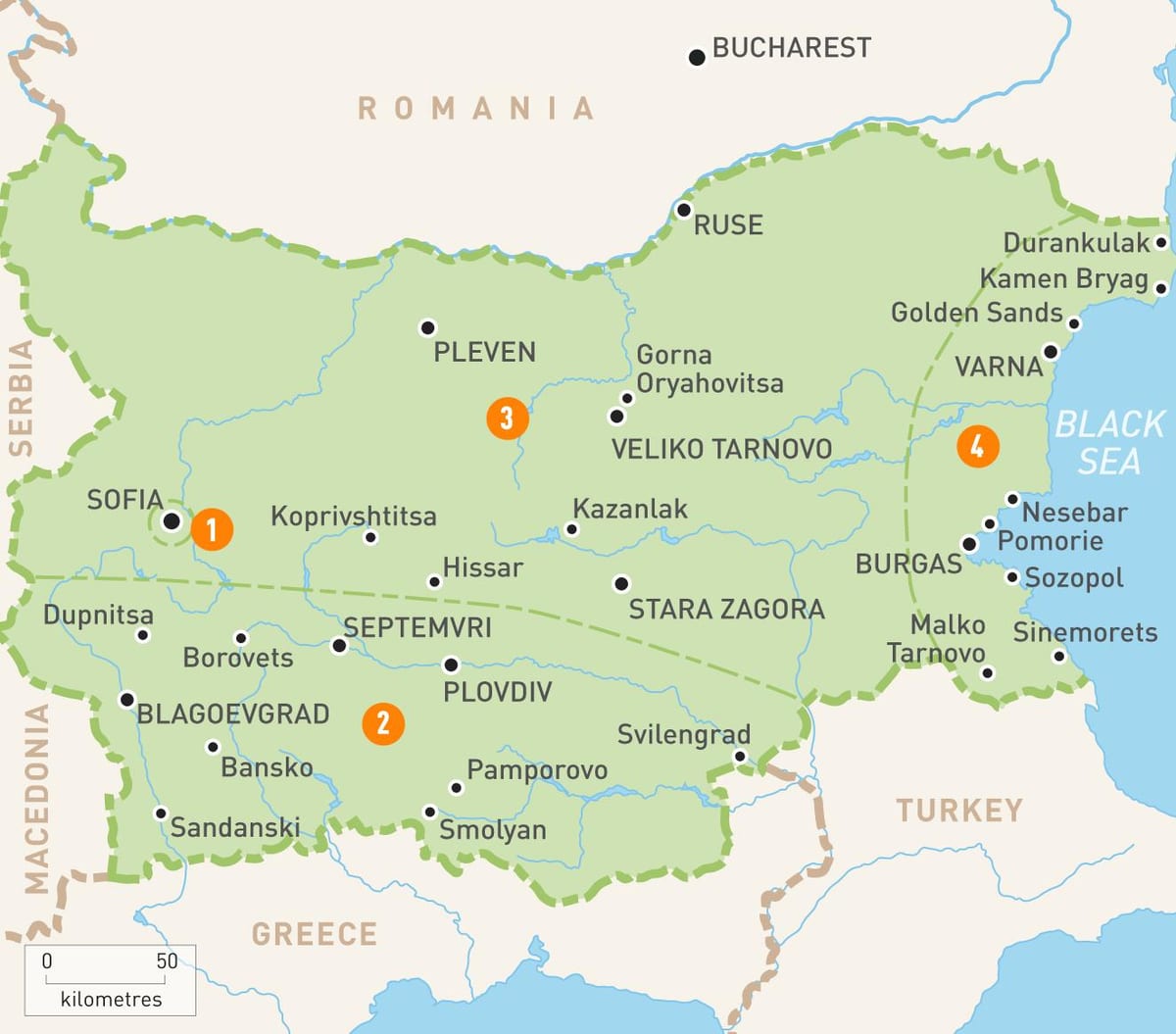 Bulharsko regiónov mapu