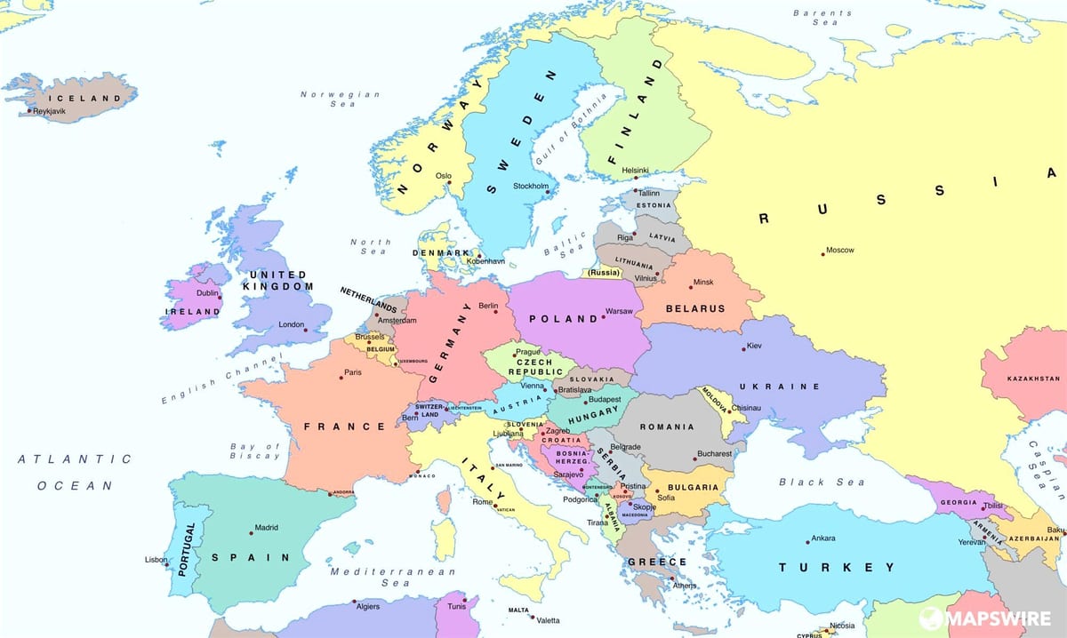 mapa európy ukazuje Bulharsko