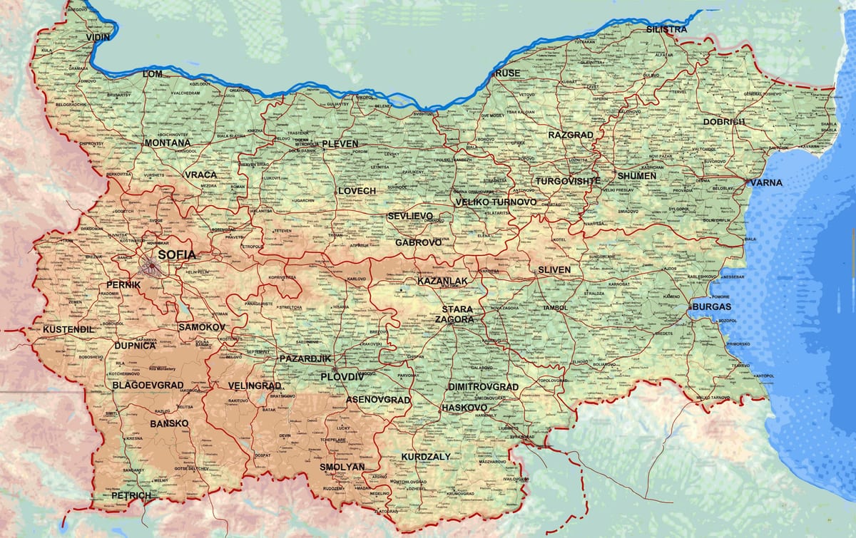 mapa podrobnú mapu Bulharska