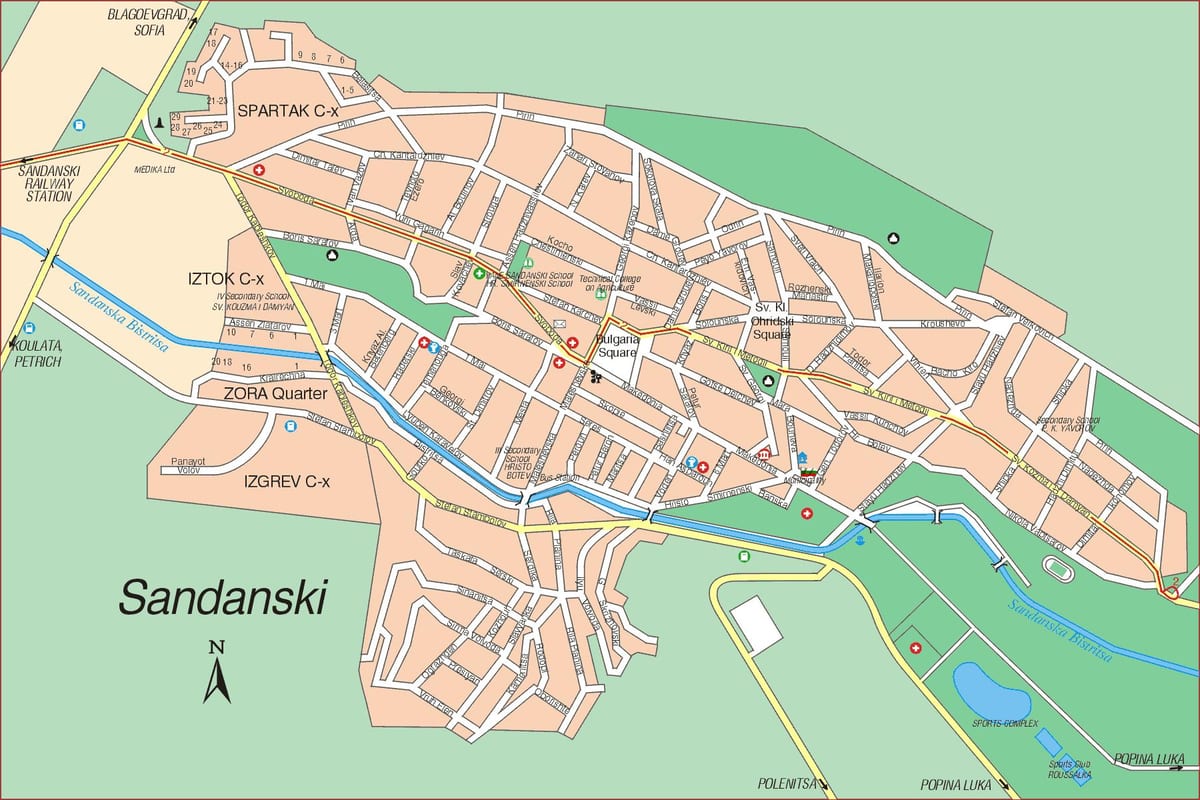 mapa sandanski Bulharsko
